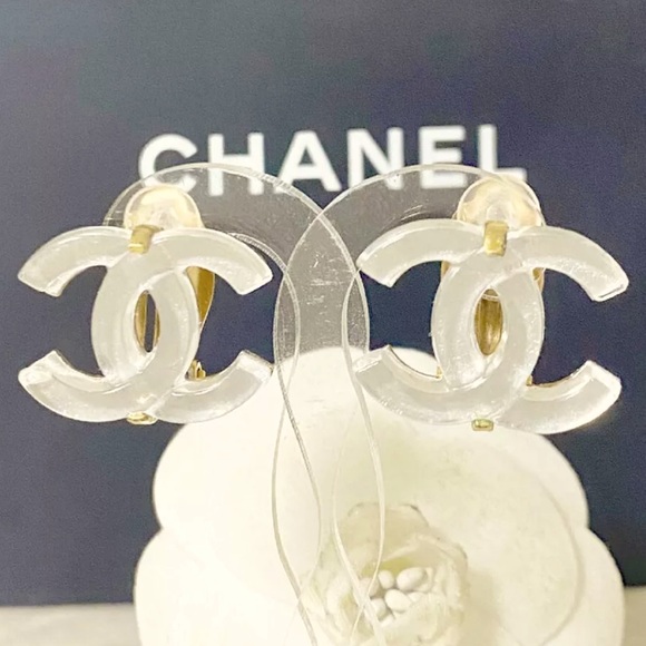 Chanel RARE Crystal Translucent CC earrings Size: 1.4 x 1.8 cm For pierced ears - Picture 3 of 6